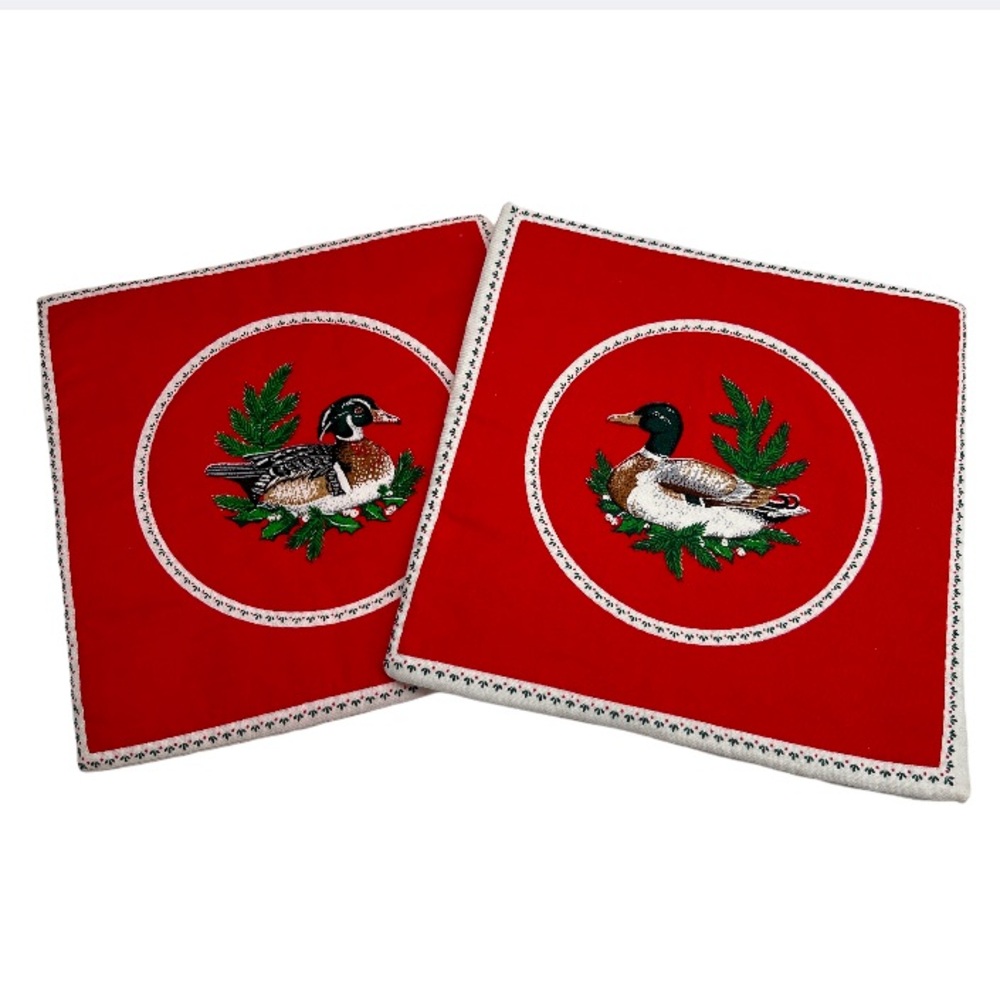 Vintage Holiday Wildlife Square Fabric Cloth Hot Pad Trivets Set Of Two